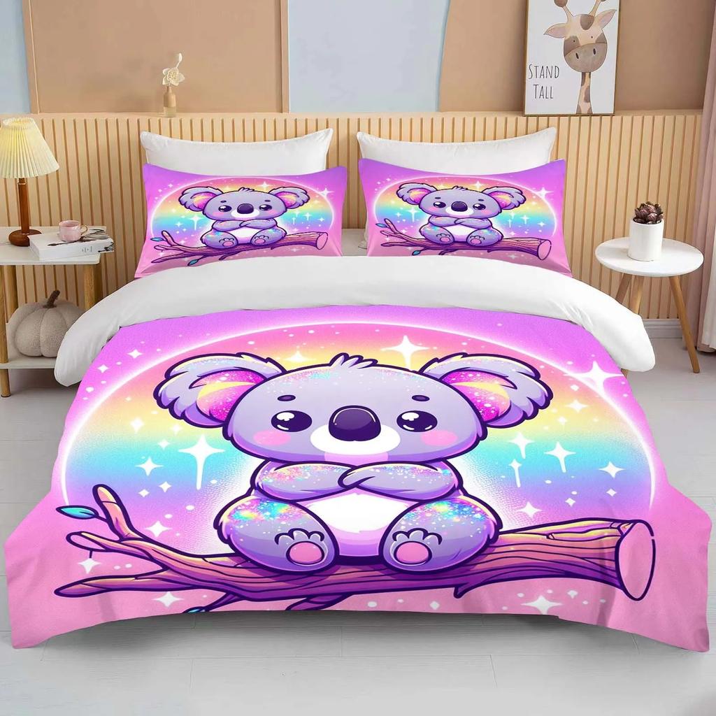 Cartoon Koala Print 2/3PCS 1Quilt Cover 1/2Pillow Cases Bedding Set Duvet Set Comforter Bed Set Queen King Size Home Textile
