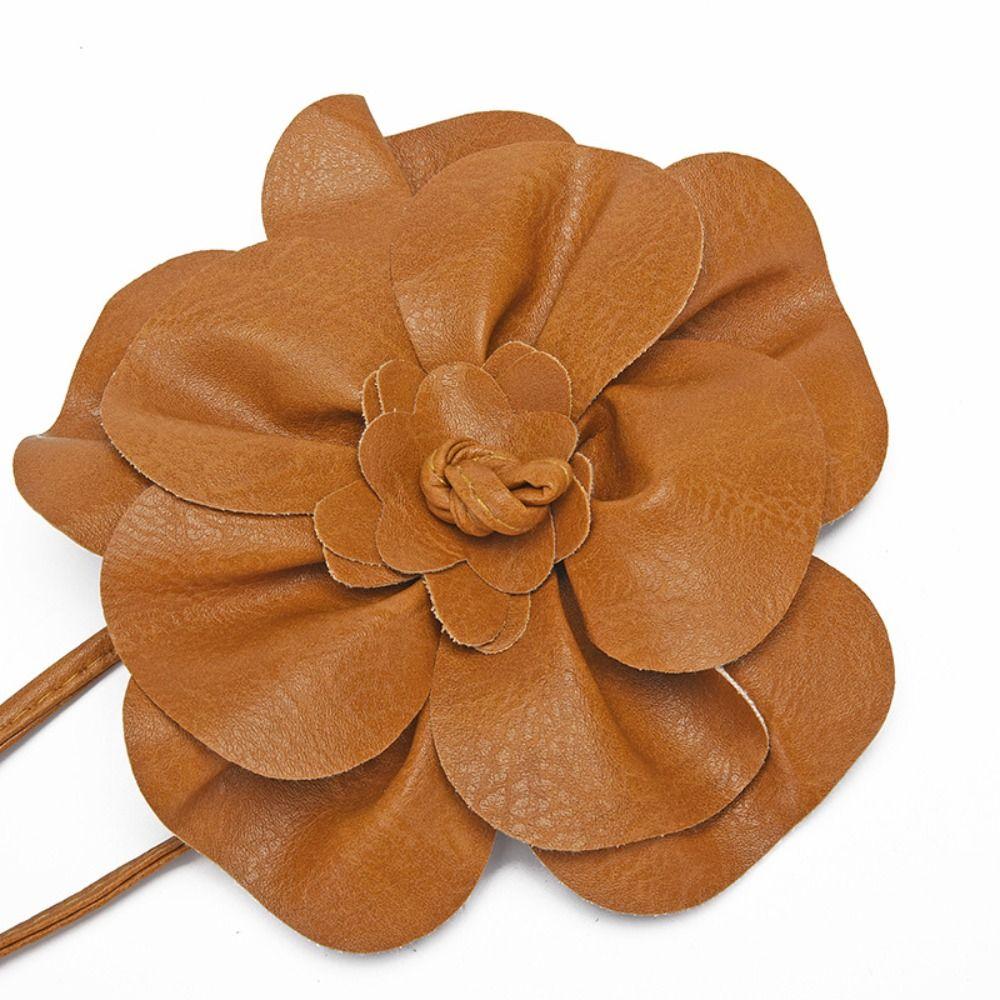 Large PU Leather Flower Waist Chain Vintage Bohemian Waistband Leather Rope Belt Ladies Jeans