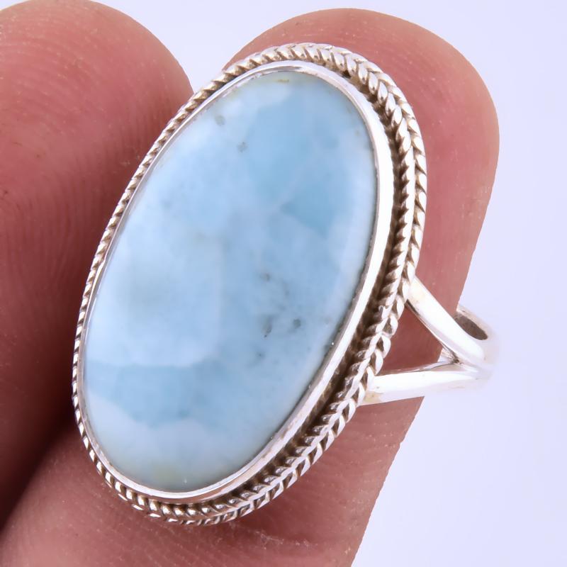 Natural Republic Larimar Gemstone Handmade 925 Sterling Silver Ring S.8" S8y43
