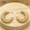 Luxury 14K Gold Plated Copper Chunky Hoop Earrings Hammered Textured C Shape Earrings Anti Tarnish Fashion Jewelry