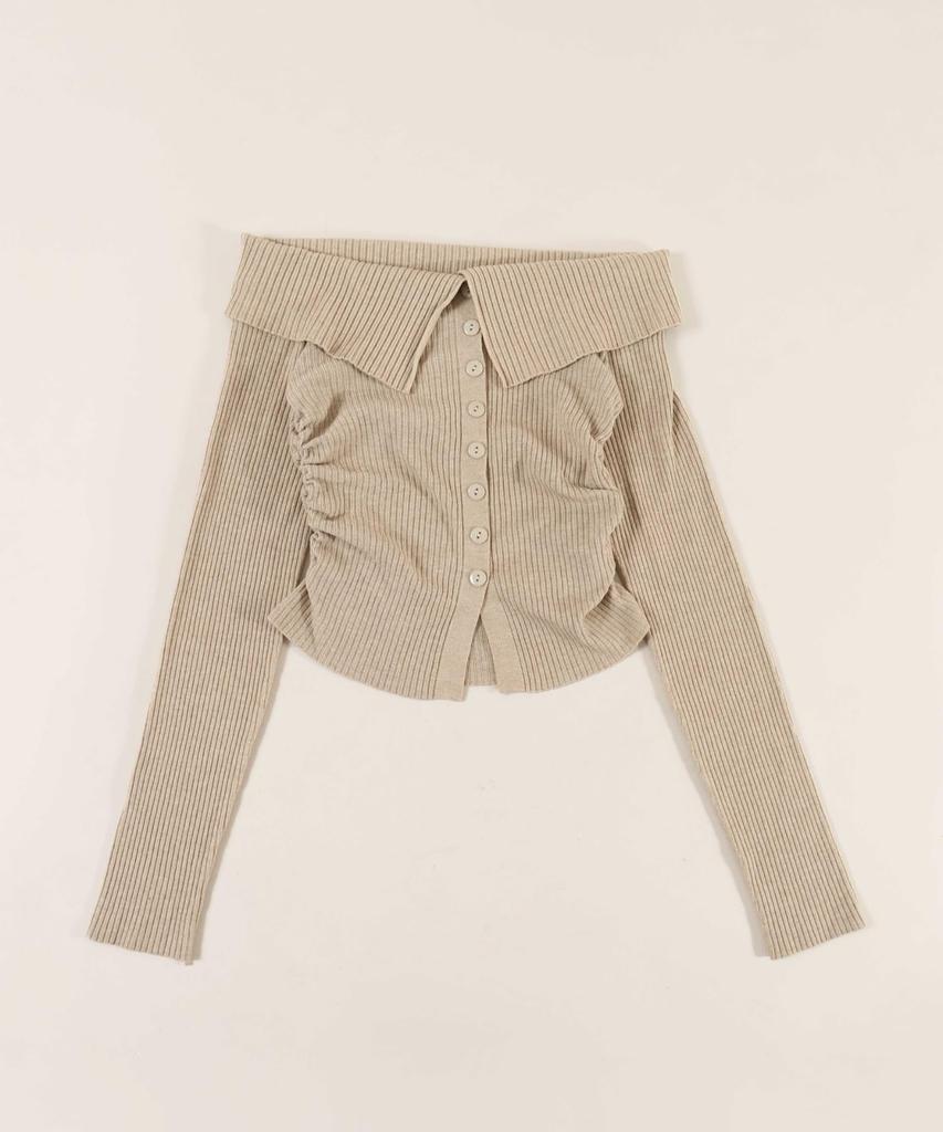WEGO PHILLY Long Sleeve Korean Perfect Gift for and Size Beige Off-the-Shoulder Button-Front Top, T-Shirt, Girly, Casual, Style, Spring, Summer,