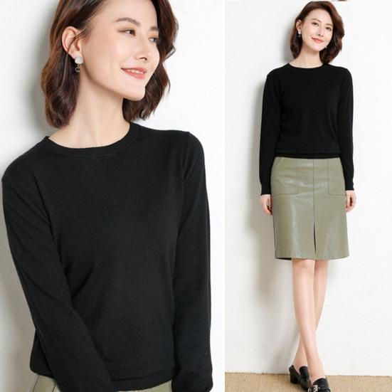 Женские зимние топы, однотонные, с круглым вырезом, с длинным рукавом, свитер, свободный