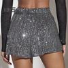 Женские шорты с пайетками, эластичные, с высокой талией, свободные, А-силуэта, однотонные, ультракороткие, выше колена, для выступлений, танцевальные шорты