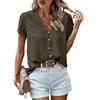Women's V-Neck Short Sleeved  Solid Color Fashionable Button Top