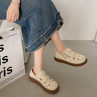 Ins универсальные сумки голова платформа сандалии женские 2025 лето новые простые плетение белые ретро римские туфли удобные