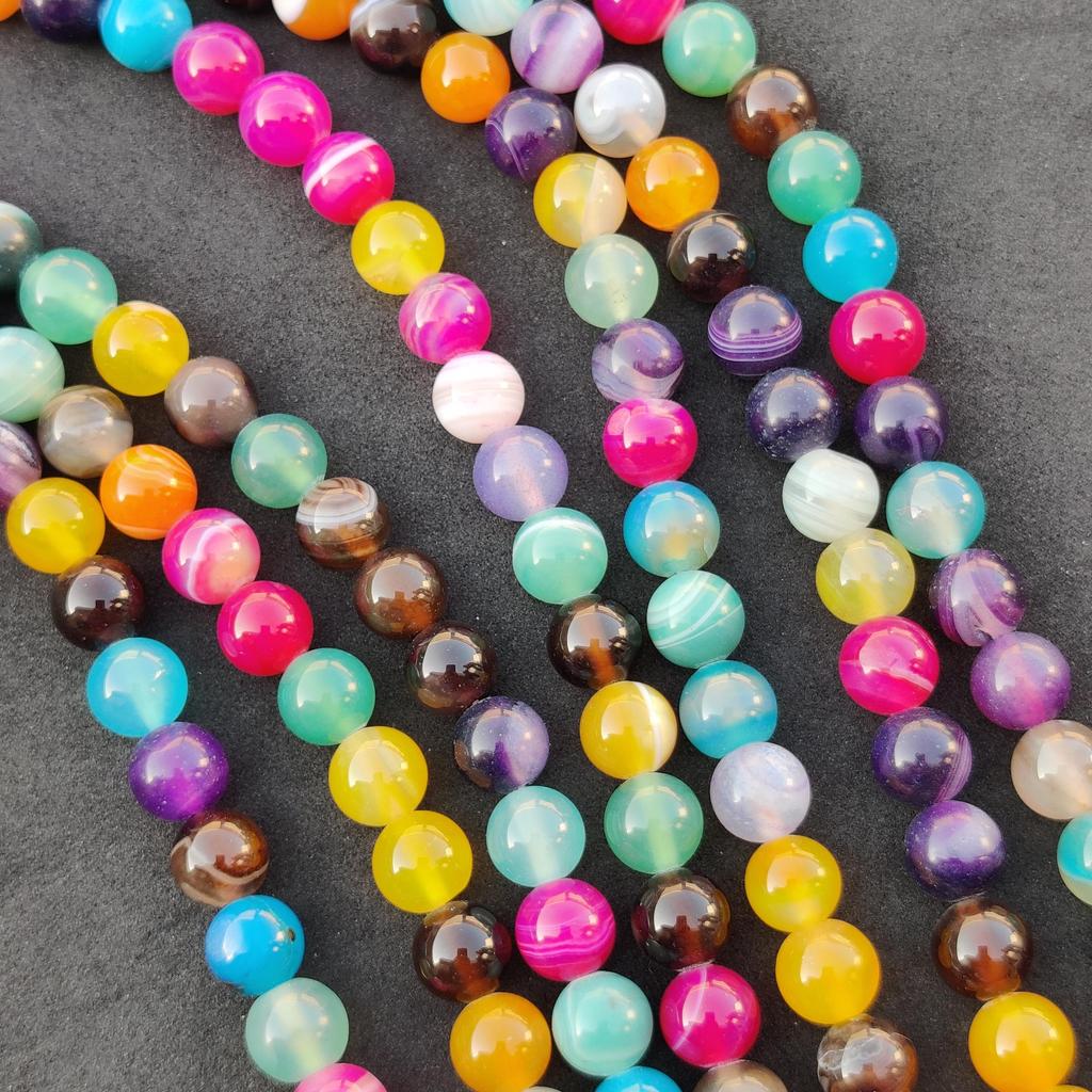 Natural Colored Rainbow Mix Striped Banded Agate Beads, Gemstone Beads, Loose Round Beads, 14-15 Inch Strand, 6mm 8mm 10mm Size Stone Beads.