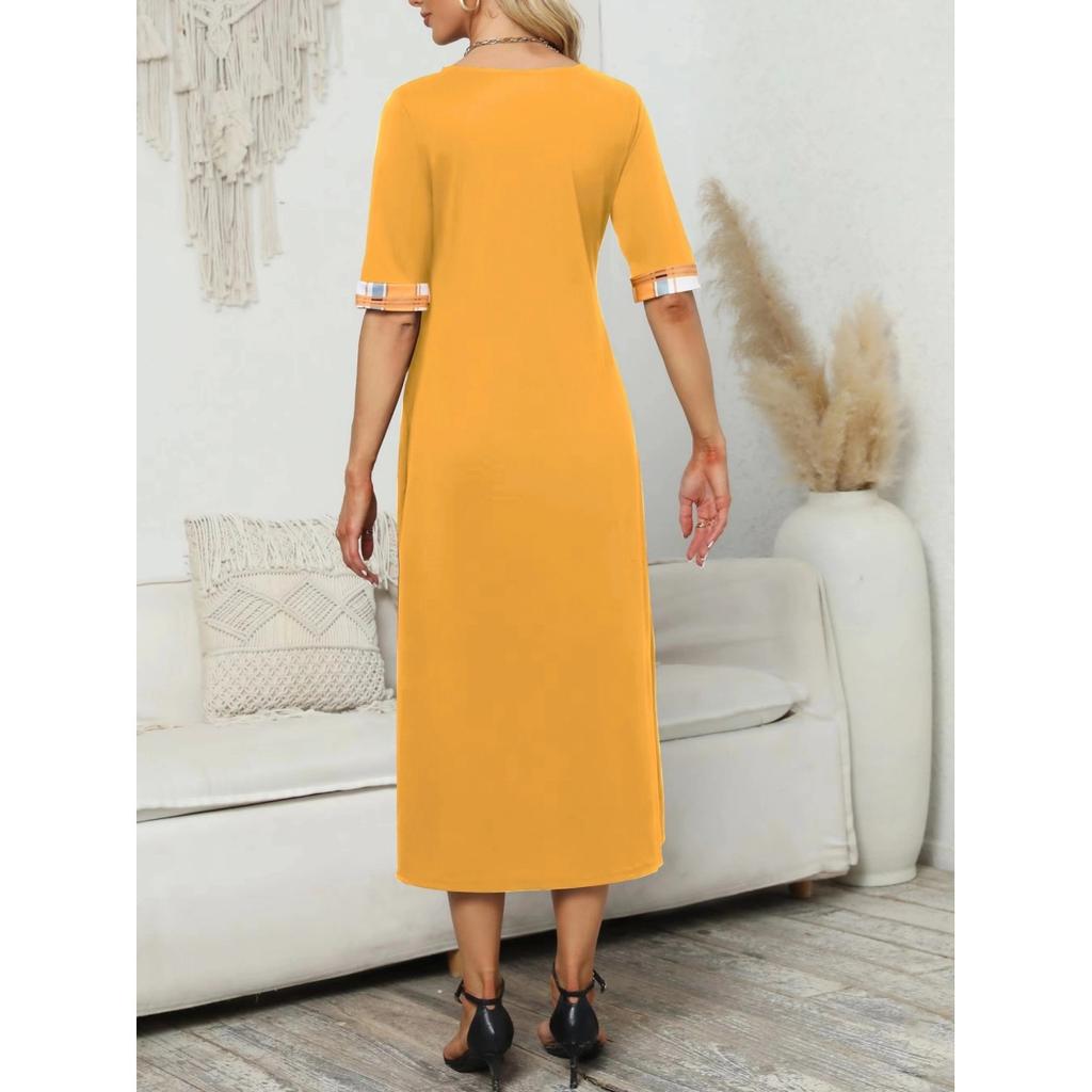 Женское винтажное длинное платье больших размеров со средним рукавом и круглым вырезом с принтом