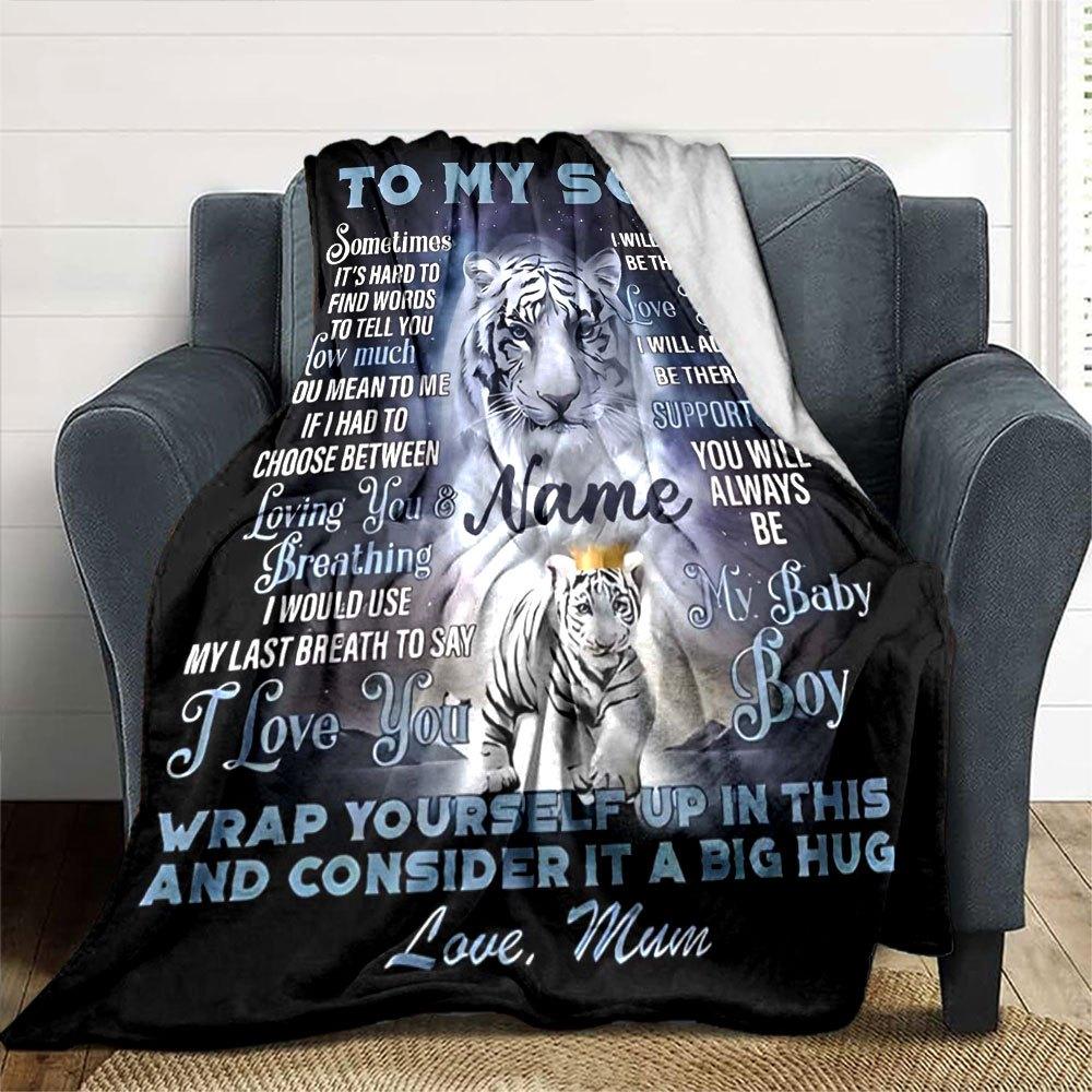 Mom'S Love For Son Throw Customizable Blanket Personalized Name Ultra Soft Versatile For Sofa Couch Office Bed Picnics All Season Use Stylish Decor