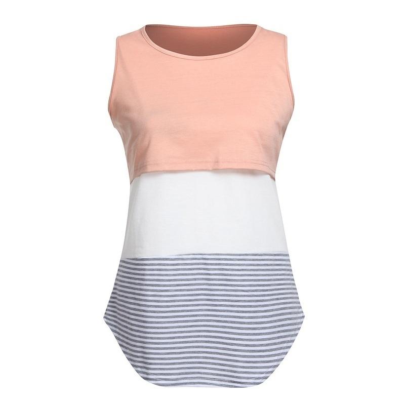 Женская удобная рубашка для беременных и кормящих мам в полоску без рукавов с круглым вырезом, рубашка для беременных
