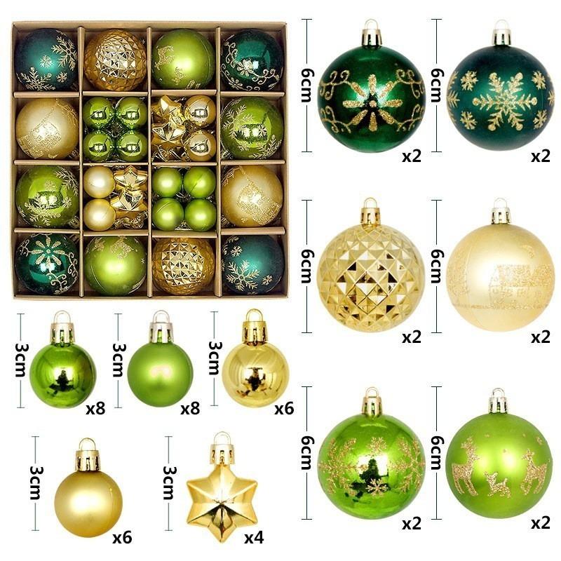 Xmas Tree Ornaments 42/44 Pcs Holiday Decor PVC Glossy Ball Set Christmas Decorations