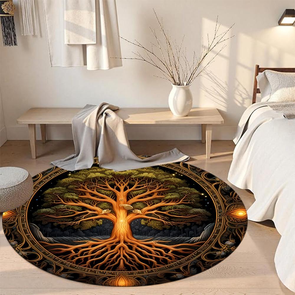 Tree Life Round Floor Mat Suitable for Balcony Living Rooms Bedrooms Foyer Anti-slip Round Rug Anime Office Decor Perfect Birthday Christmas Gift Idea