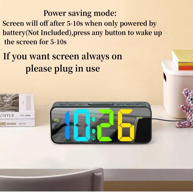11 цветов RGB цифровой будильник с недельным летним временем и неограниченным повтором сигнала, настольные часы 12/24 ч., 2 будильника, ночной режим, выход USB, светодиодные зеркальные часы