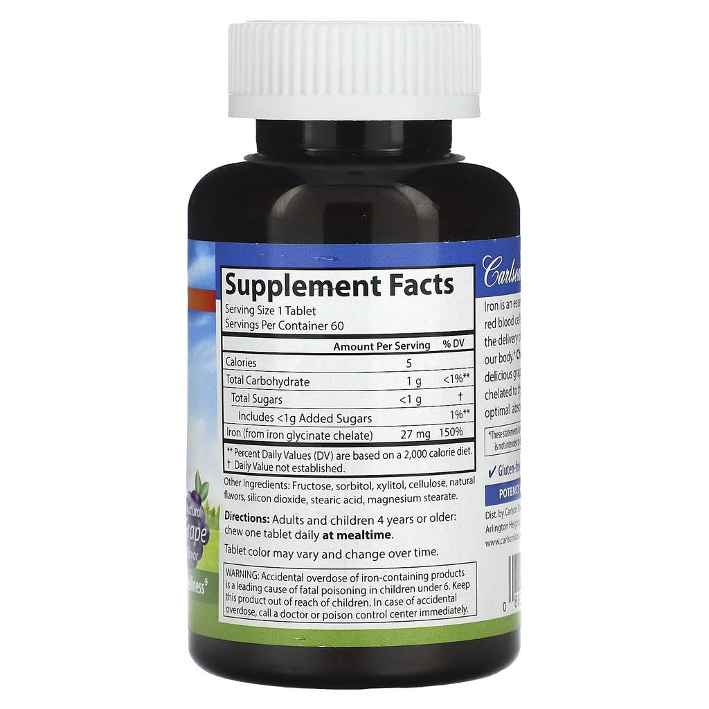 Chewable Iron, Natural Grape, 27Mg, 60 Tablets