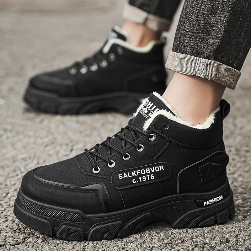 Мужская брендовая высококачественная рабочая обувь на толстой подошве с противоскользящим покрытием, модные теплые плюшевые короткие ботинки, зимние ботинки для мужчин