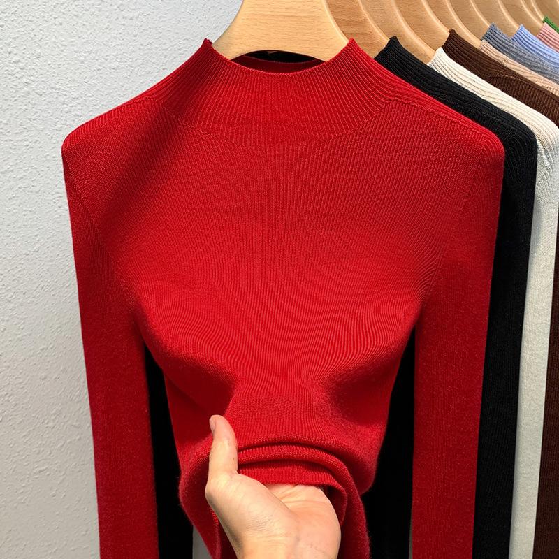Женский осенне-зимний кашемировый вязаный свитер с высокой горловиной и нижней половиной