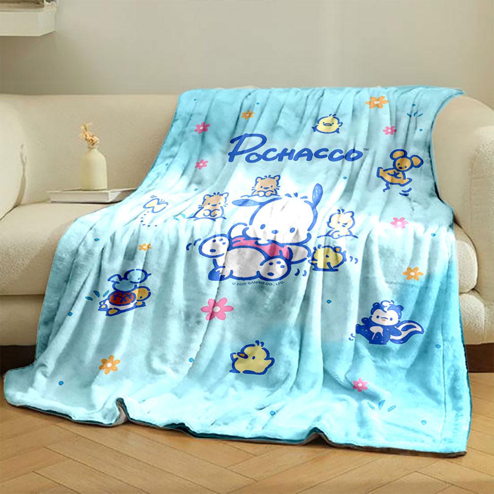 Cute cartoon animals frolicking with flowers on a light blue background. for all seasons blanket lunch break throw gift