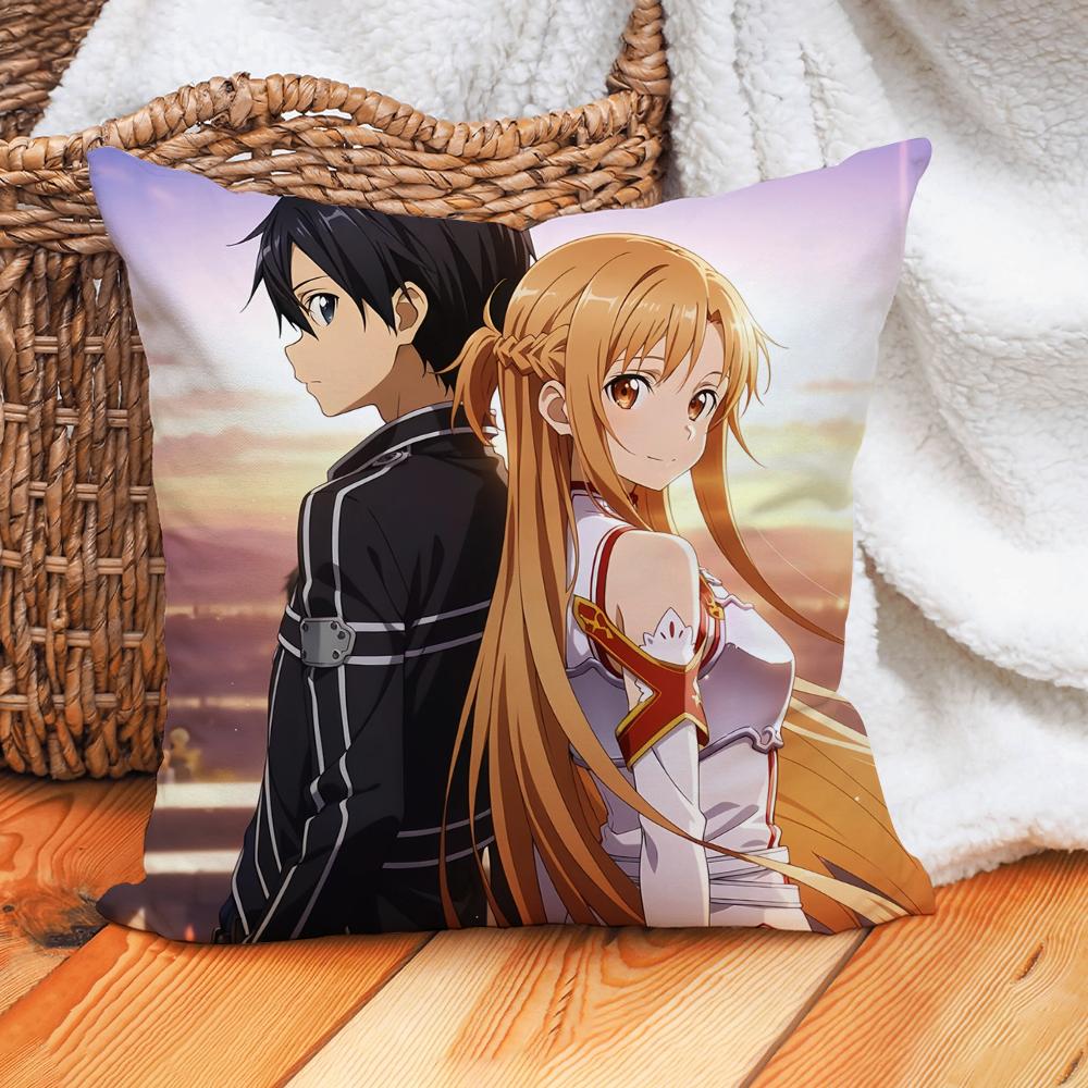 Sword Art Online Асуна и Кирито Наволочка Домашнее украшение Наволочка для подушки Подходит для офиса, дивана, спальни, автомобиля