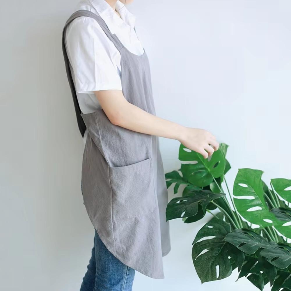 Cotton Linen Baking Cooking Aprons Solid Color Work Clothes Cross Back Apron Kitchen Accessories