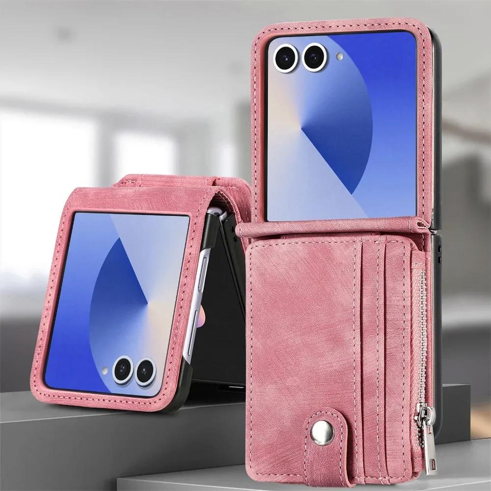 Съемный кожаный чехол-кошелек 2-в-1 для Samsung Galaxy Z Flip 7 fe 6 5 4 3 Flip7 Flip6 Flip5 5G Чехол для телефона с держателем для карт