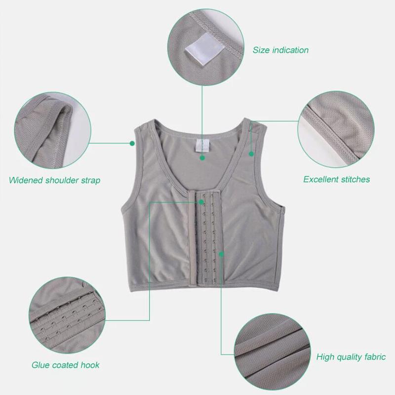 1Pc Breast Front Buckle Polyester Solid Color Lesbian Tomboy Strengthen Flat Chest Binder Short Vest Underwear Trans