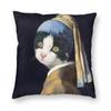 Cat With A Pearl Earring Square Pillowcase Polyester Linen Velvet Creative Decorative Throw Pillow Sofa Seater Cushion Cover
