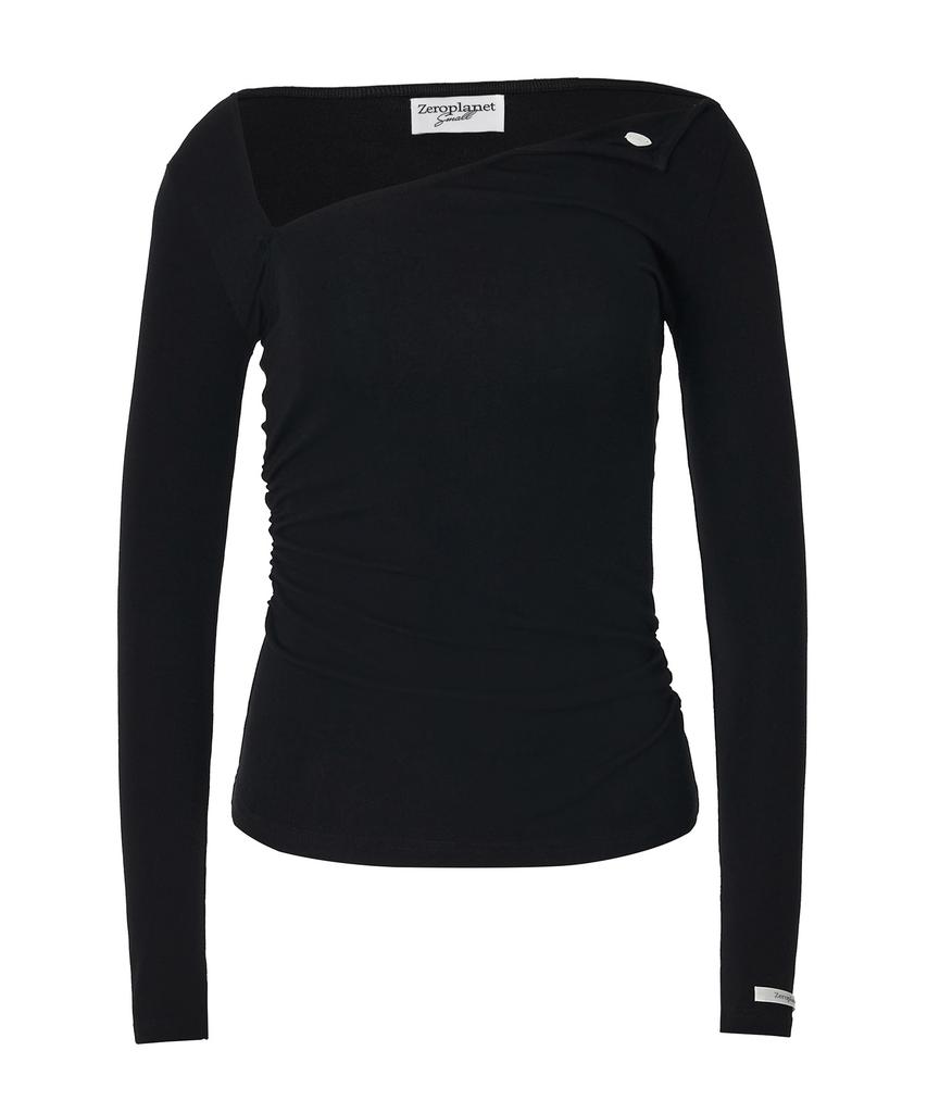 ZEROPLANET Chloe Asymmetrical Sleeve Top [Black]