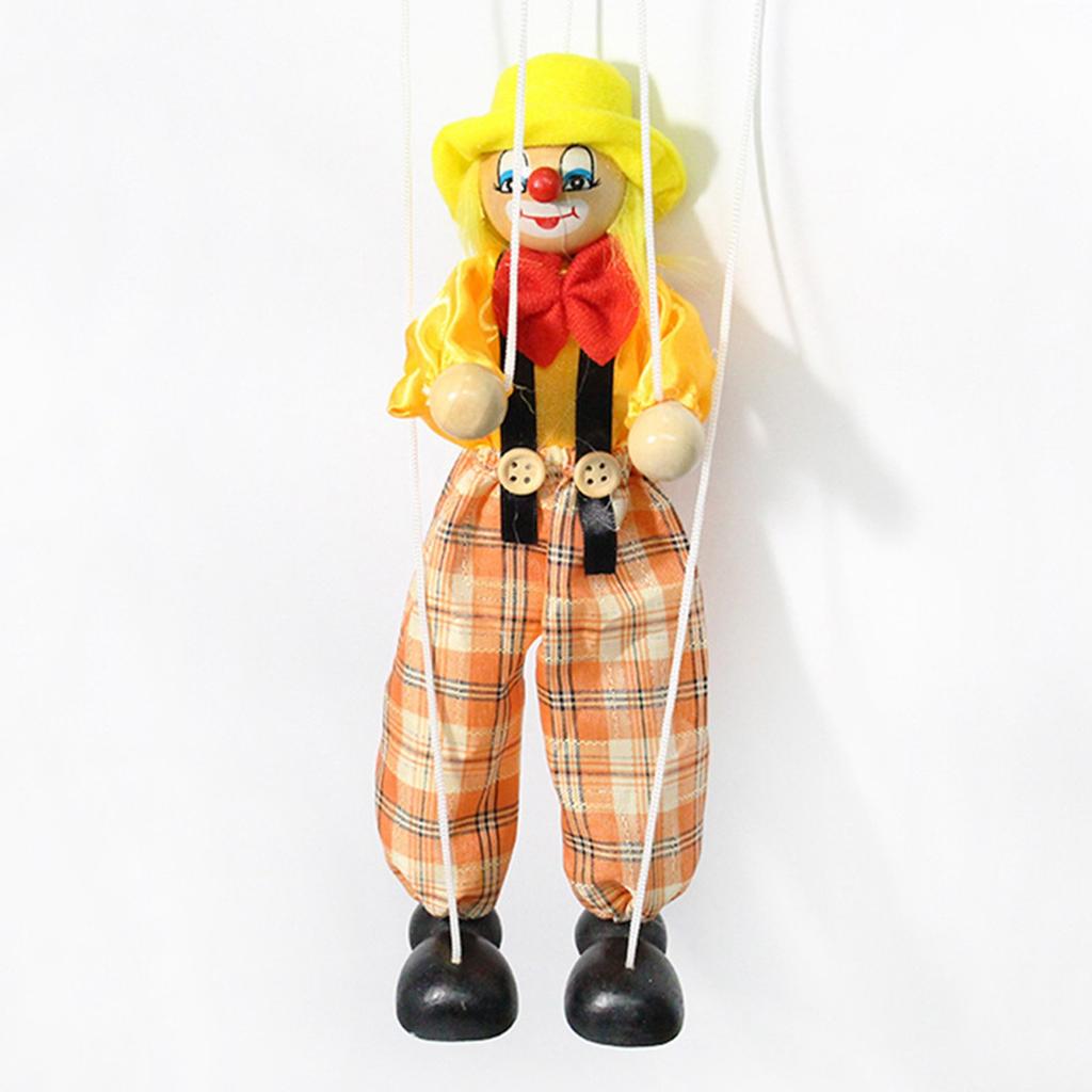 Funny Colorful Pull String Puppet Vintage Clown, Wooden Marionette Toy With Joint Activity For Baby Boys Or Girls