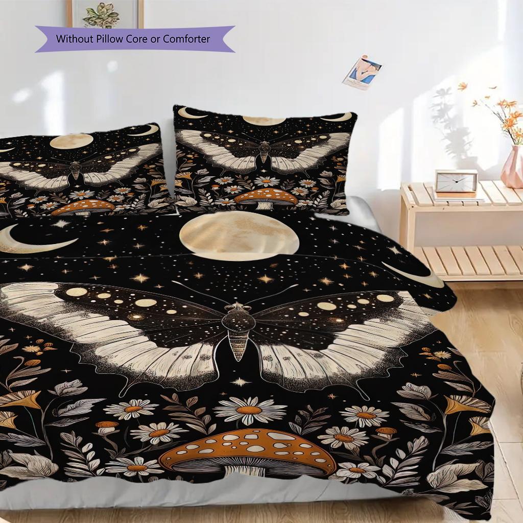 Night Garden Dreamy Purple Butterfly Mushroom Scene Bedding 1 Duvet Cover 2 Pillowcase Without Core Without Core
