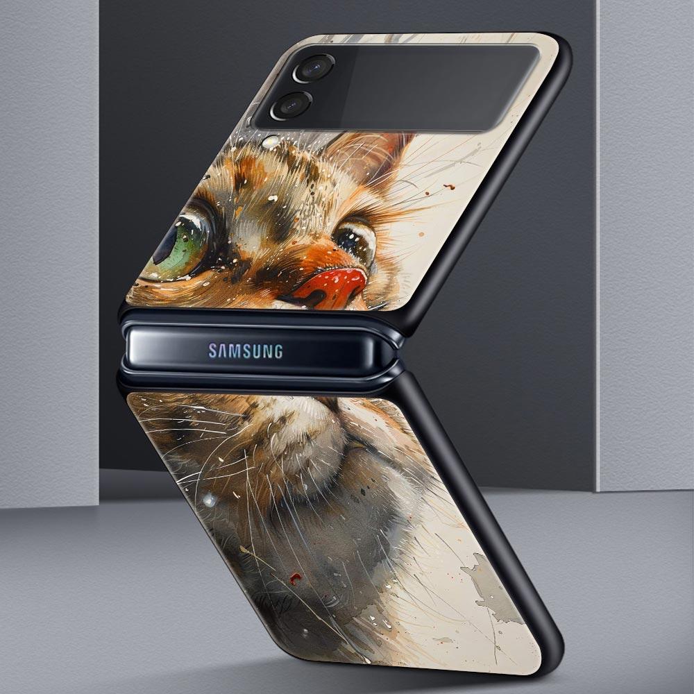 Милый кот Жесткий ПК Чехол для Телефона Для Samsung Galaxy Z Flip 7 6 5 4 Черный Чехол Для Galaxy Z Flip 3 Складной Fundas Чехол Capas Сумки