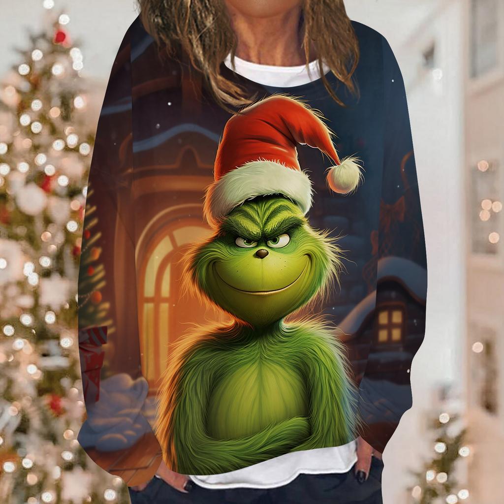 Женская повседневная модная толстовка с длинным рукавом и круглым вырезом с рождественским принтом, многослойный пуловер, топ