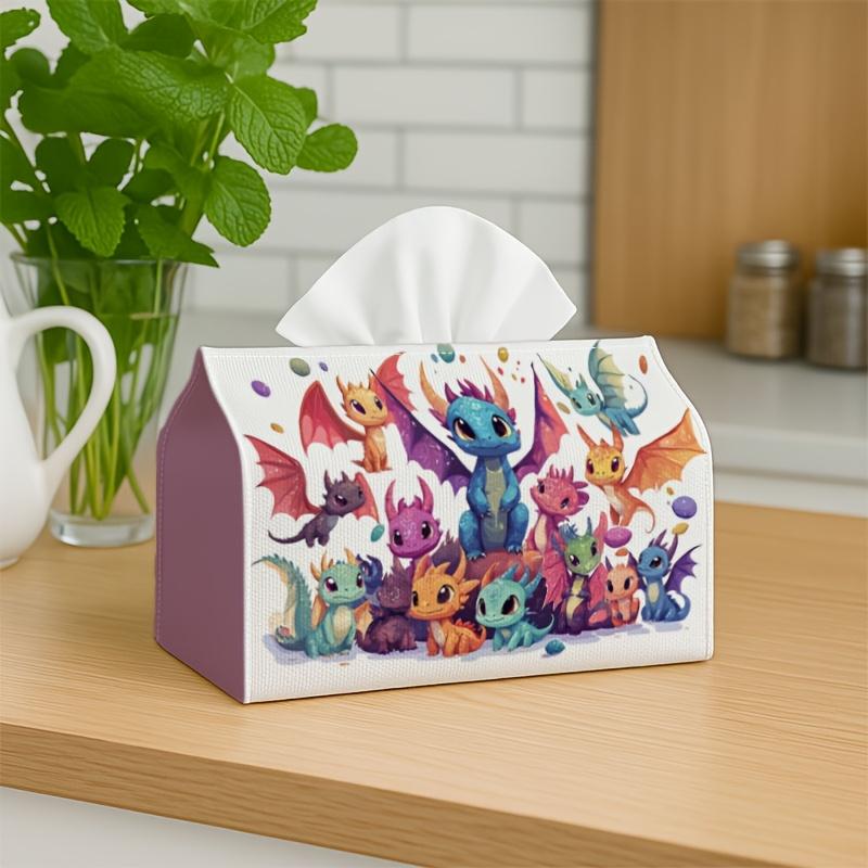 1pc Adorable Kawaii Tissue Box - Dragon Fantasy Tissue Paper Holder for Car, Office - Stylish Napkin Case, Rectangular Design Ideal for Living Room, D