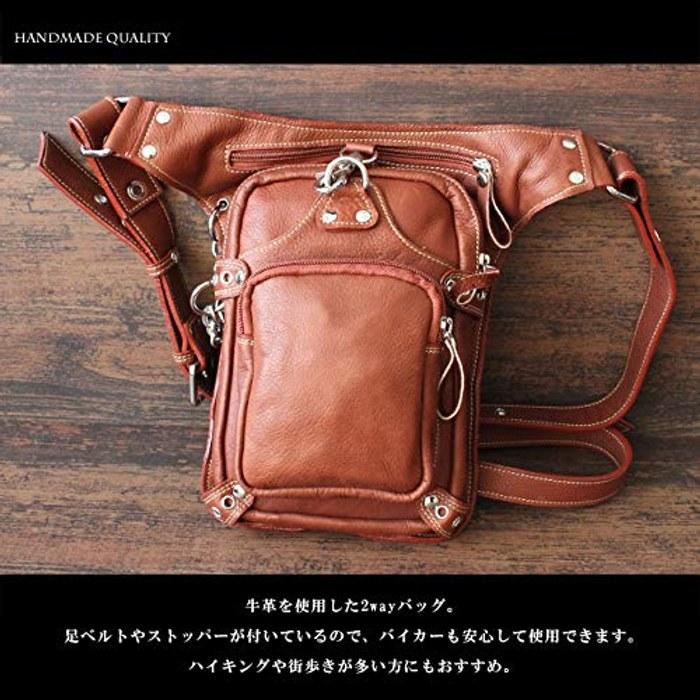 [Brand Name] Leather Waist Bag Men's Genuine Leather Rider's Bag Biker Leg Bag Leg Belt Calfskin Dark Brown 29cm x 18cm x 9cm