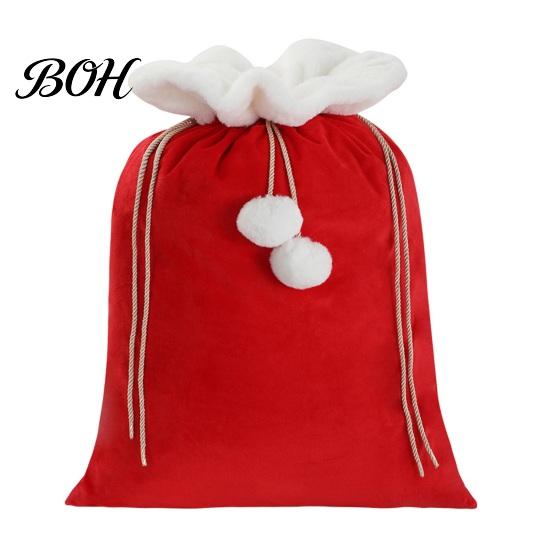 Durable Velvet Pouches for Snacks Christmas Santa Gift Bag, 19 x 26 Inch Large Drawstring Portable Storage Bags Daily Use Claus Reusable Presents Sack