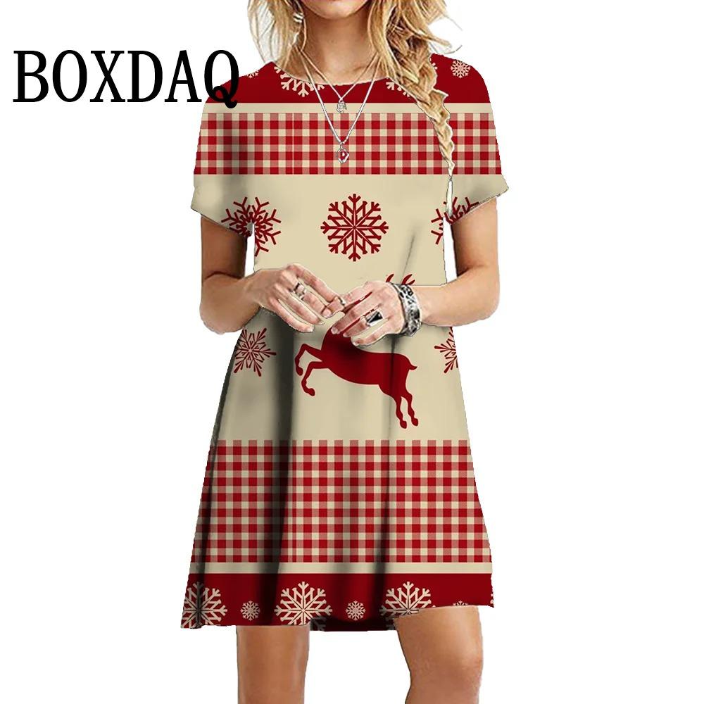 Ano novo 2024 inverno natal veados floco de neve платья женщин манга курта солта рождество arvore moda doce o-pescoço festa mini платье