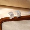 S925 Sterling Silver Purple Baguette Cubic Zirconia C Shape Stud Earrings Multi Row Sparkly Elegant Women Jewelry