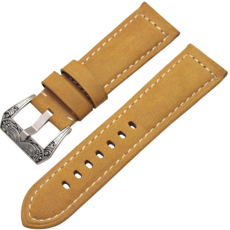 Watchband Italy Genuine Leather Watch Band Strap 22mm 24mm Thick Handmade Soft Cowhide Watchbands Belt With Retro Steel Buckle