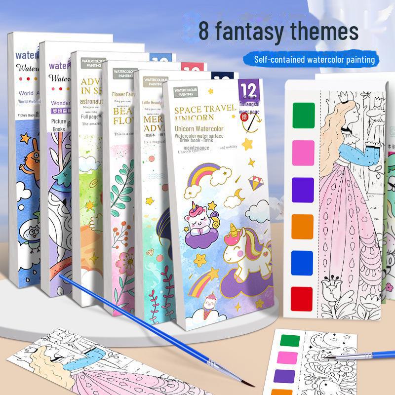 Portable Watercolor Graffiti Coloring Book for Kids: Kindergarten Painting Book with Dip-in-water Pictures