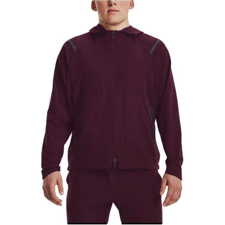 Under Armour Серия защиты от солнца, однотонная спортивная тканая дышащая тренировочная куртка на молнии с капюшоном, мужская верхняя одежда, рок-фиолетовый 1370494-572