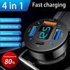 4 USB для QC3.0+PD USB Автомобильное Зарядное Устройство Цифровой Светодиодный Вольтметр 12В/24В Быстрая Зарядка -Адаптер Розетки Прикуривателя