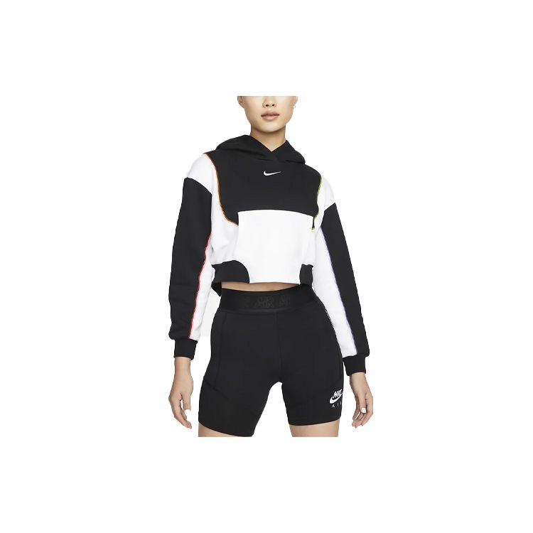 Nike Sportswear Color-Block Fleece Crop Hoodie Women Hoodie Black White DM6360-010