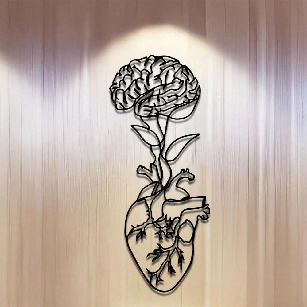 1 Piece Black Heart And Brain Metal Wall Art Sculpture Modern Home Decor For Bedroom, Living Room, Or Bathroom.
