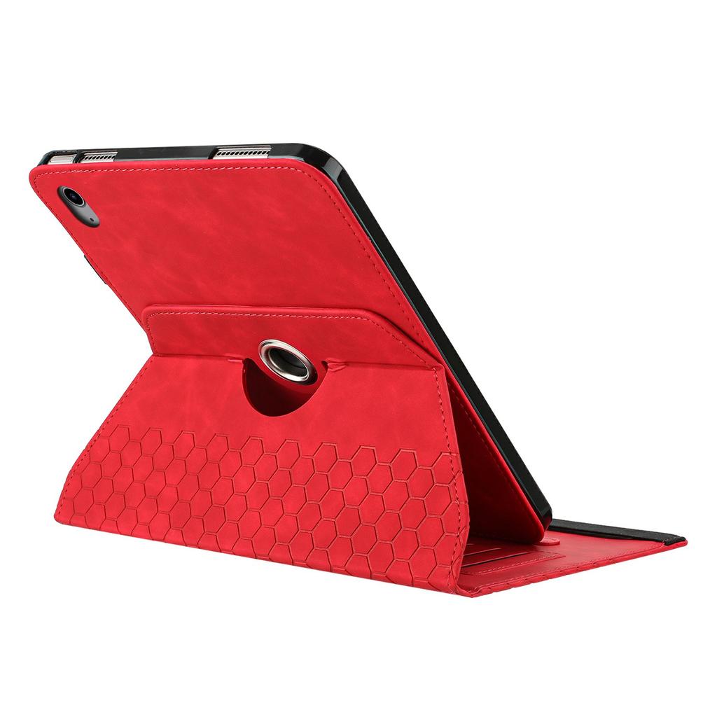 For iPad 10.9 (2022) Leather Case Rotatable Honeycomb Imprinted Shockproof Tablet Cover with Stand