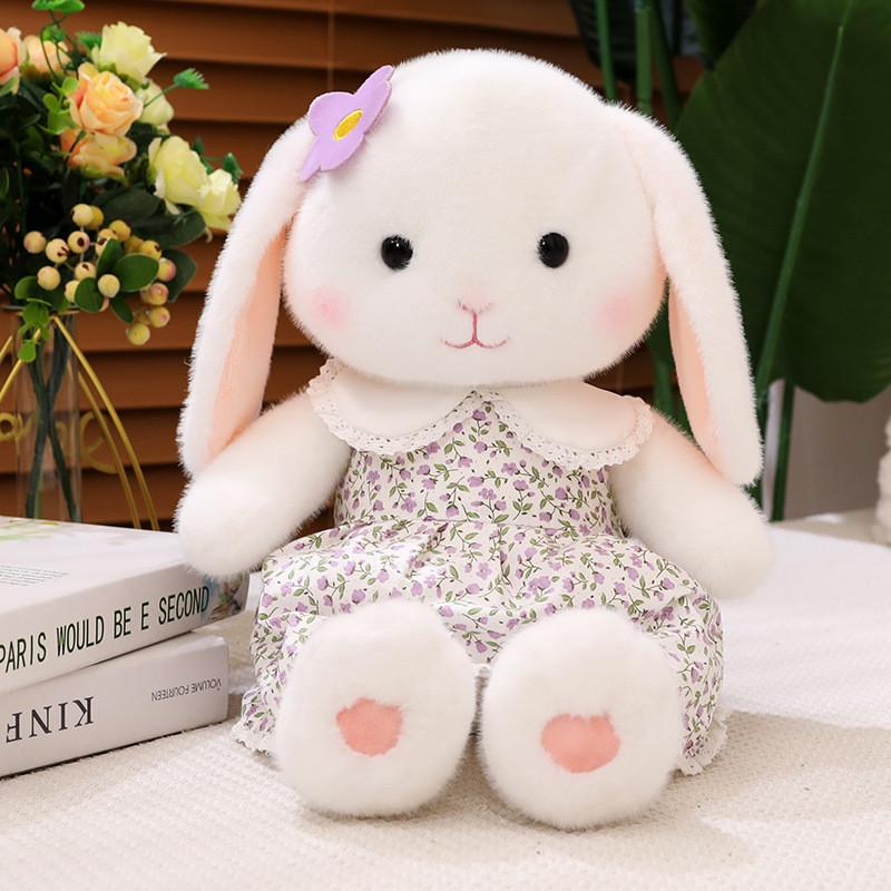Floral Dress Colorful Emily Rabbit Plush Toy With Soft Pp Cotton Filling For Children