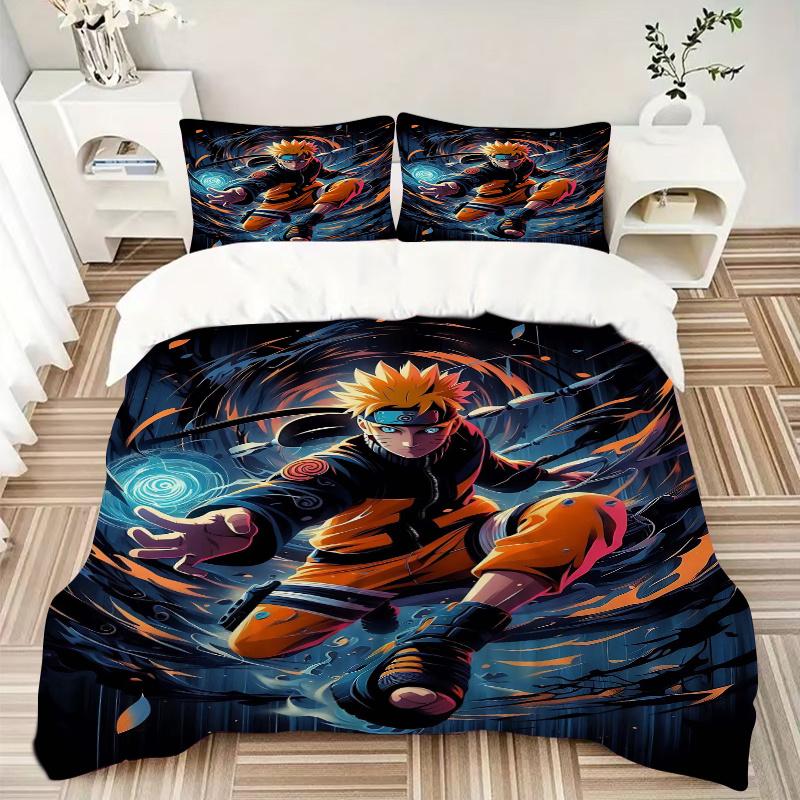 3pcs Anime Character Uzumaki Naruto Printed Quilt Set - Soft and Comfortable Quilt Cover for Bedroom, Guest Room and Dormitory Decorative Be