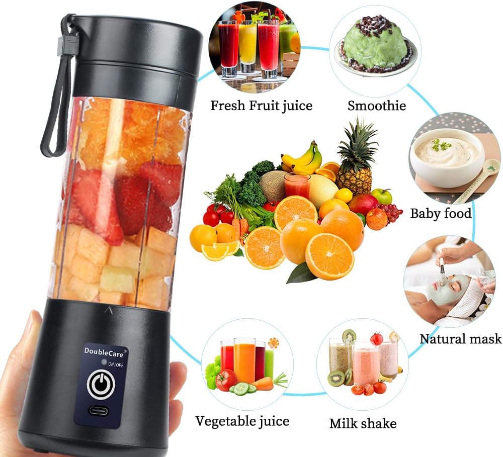 Electric USB Mini Juicer Blender For Shakes and Smoothies, Juice, Six Blades Great for Mixing,Black