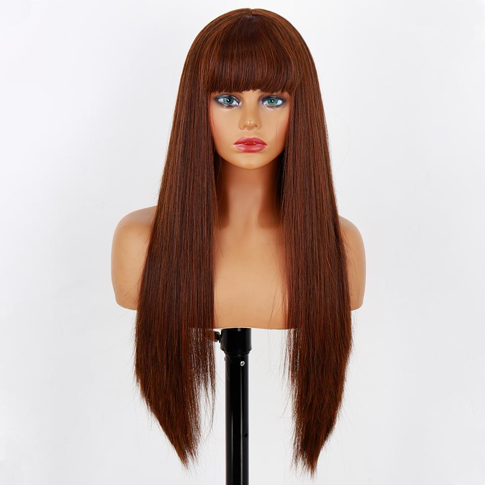 MISS WIG Women Fashion Long Straight Light Blonde Color Wig with Blunt Bangs Synthetic Fiber Daily Wear Long Straight Wig