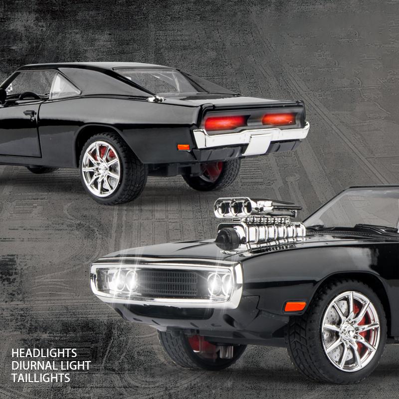 1/24 Dodge Charger 1970 Сплавная машина Литые и игрушечные транспортные средства Модель автомобиля Звук и свет Игрушки для детей Подарки