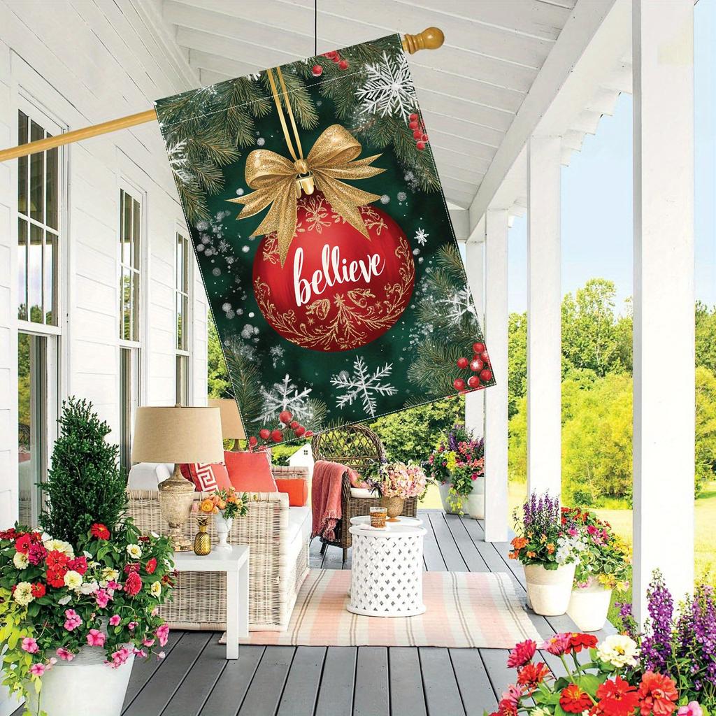 1pc Winter Christmas Snowball Garden Flag - Double Sided Polyester Decorative Flag for Outdoor, Lawn, Courtyard - No Electricity Needed