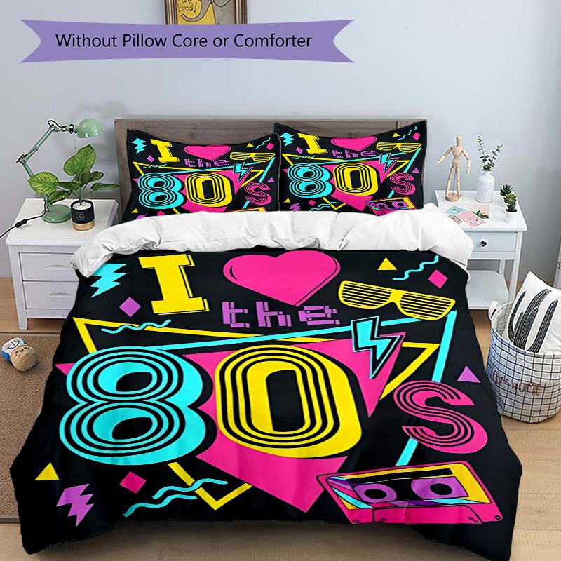 3pcs 80s, neon Duvet Cover Set, 1 Duvet Cover + 2 Pillowcases (No Insert), High-Definition Print, Home & Dorm yy251123052