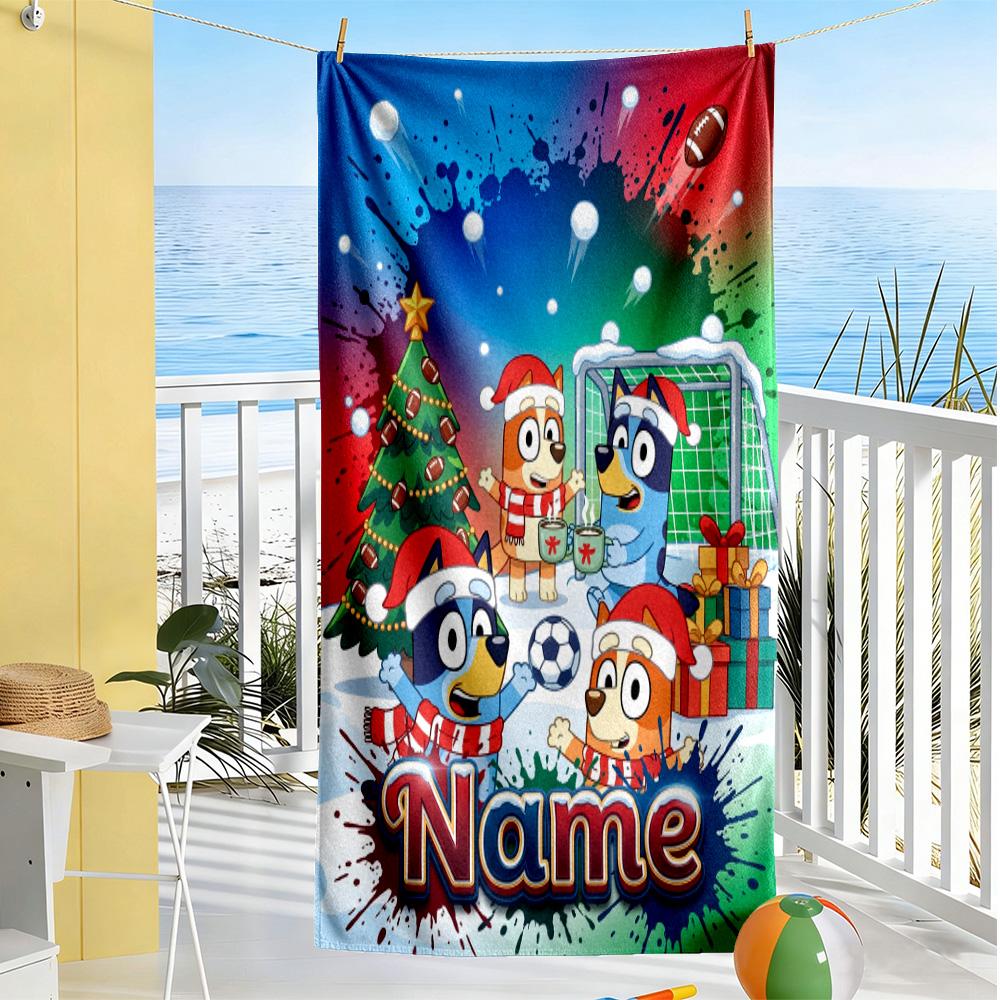 Christmas Sports Celebration Personalized Text Beach Towel Super Soft & Absorbent Suitable for Swimming Gym Camping Yoga Vacation